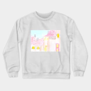 cityscape, antique, vintage, old, landscape, architecture, house, structure,, watercolor, painting, art, Crewneck Sweatshirt